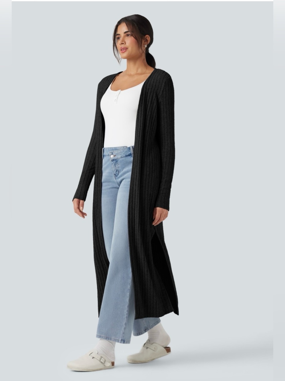 BNWT Ribbed Knit Long Sleeve Split Casual Longline Cardigan